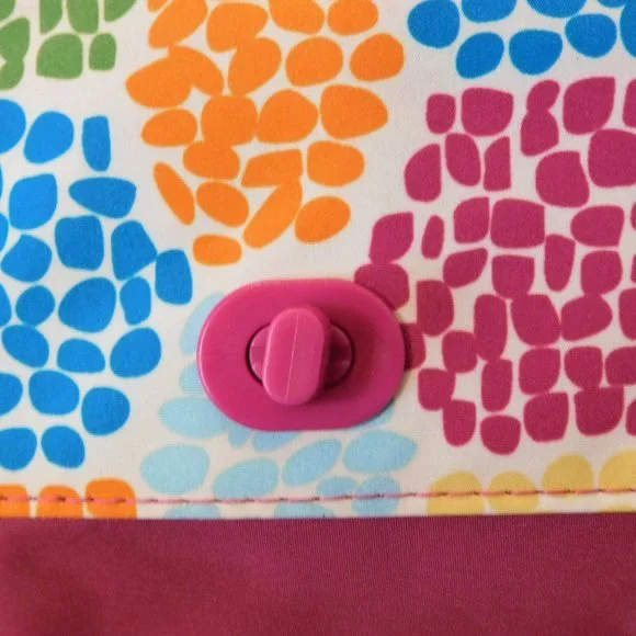 Clutch Cosmetic Bag Pink Multicolor Geometric Pattern Turn Twist Closure - Picture 5 of 5